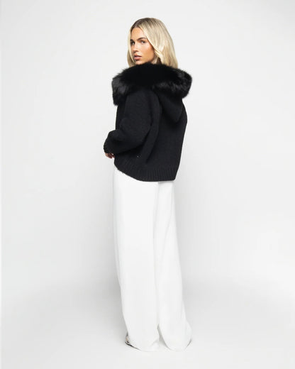 Cardigan Livia con Cappuccio in Eco-Pelliccia