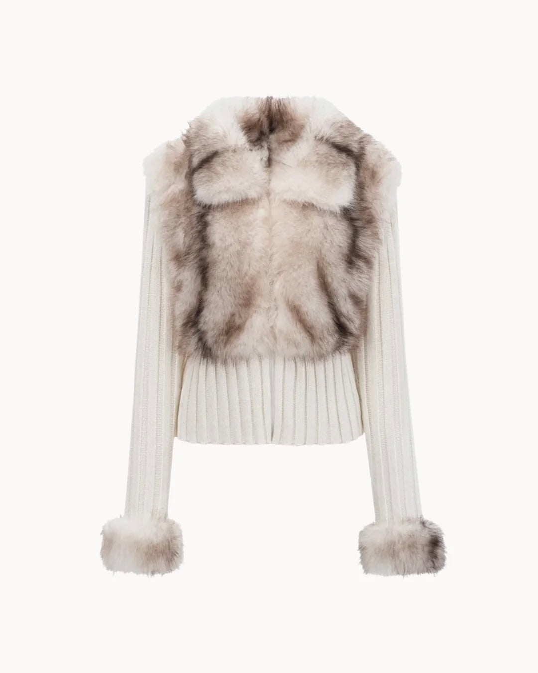 Cardigan Celeste con Dettagli in Eco-Pelliccia