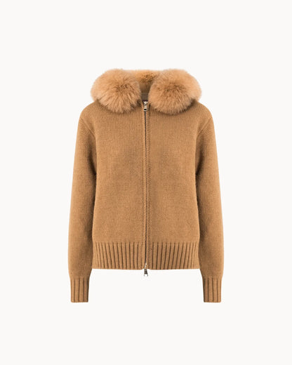 Cardigan Livia con Cappuccio in Eco-Pelliccia
