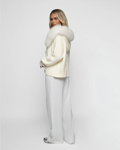 Cardigan Livia con Cappuccio in Eco-Pelliccia