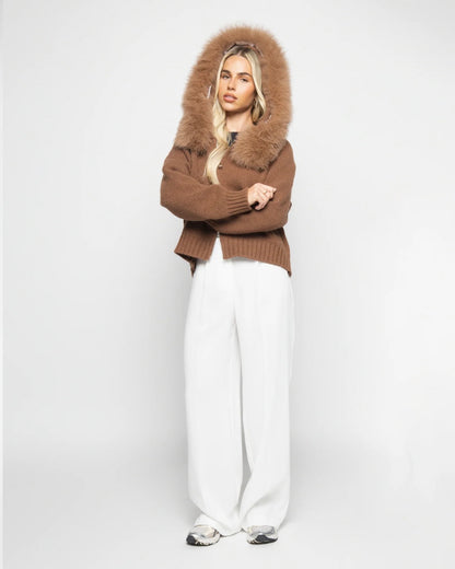 Cardigan Livia con Cappuccio in Eco-Pelliccia