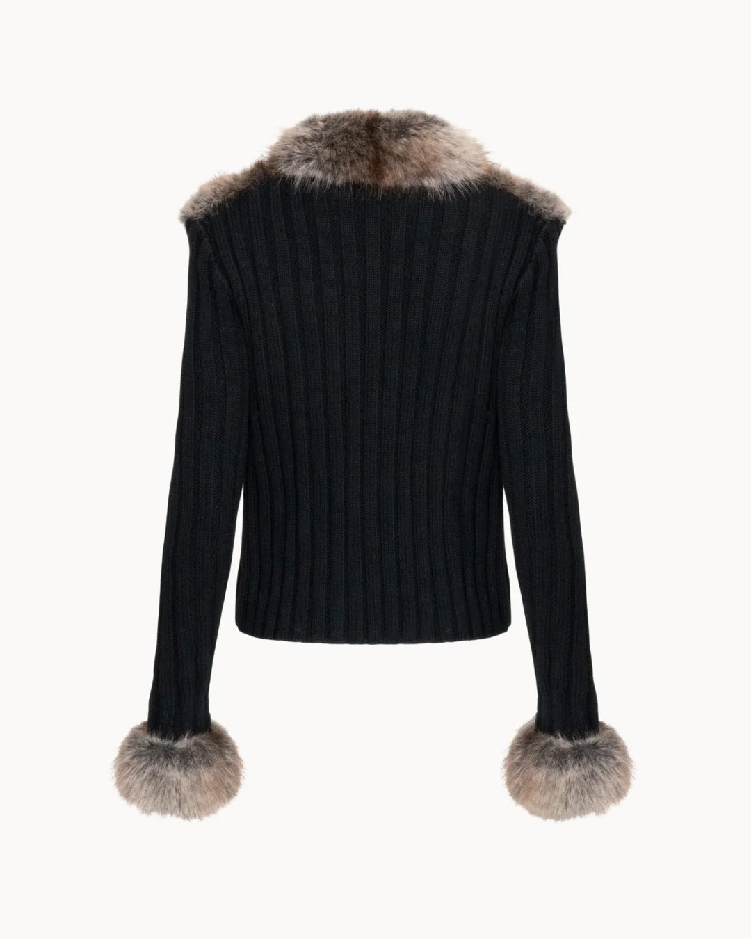 Cardigan Celeste con Dettagli in Eco-Pelliccia