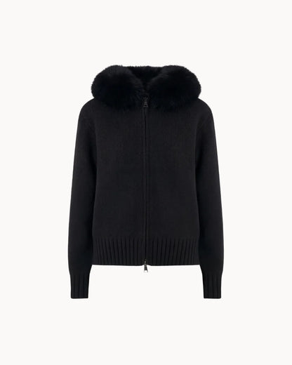 Cardigan Livia con Cappuccio in Eco-Pelliccia