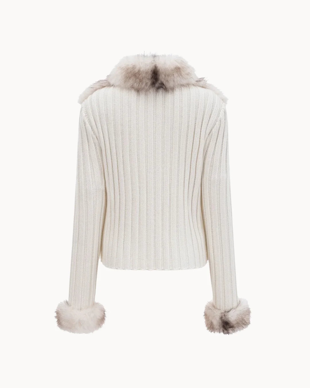 Cardigan Celeste con Dettagli in Eco-Pelliccia