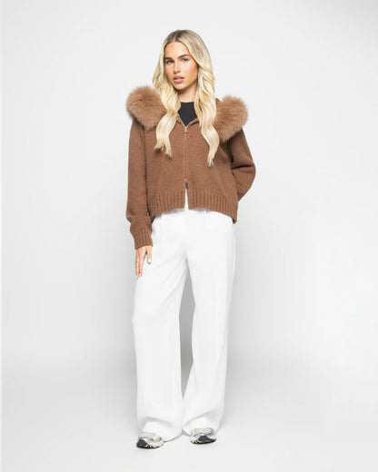 Cardigan Livia con Cappuccio in Eco-Pelliccia